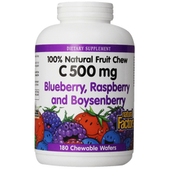 Natural Factors Vitamin C Blueberry Raspberry Boysenberry Chewables 500mg Wafers 180Count