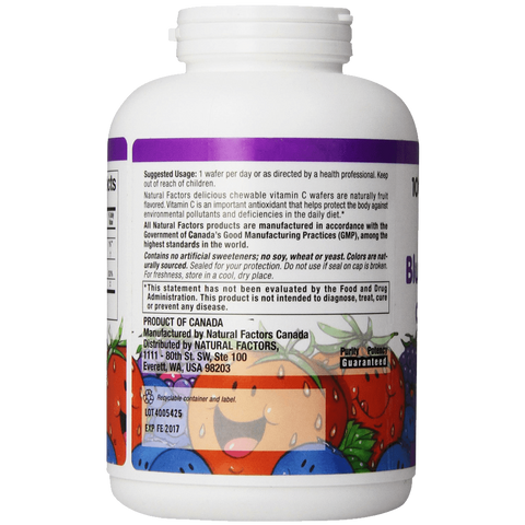Natural Factors Vitamin C Blueberry Raspberry Boysenberry Chewables 500mg Wafers 180Count