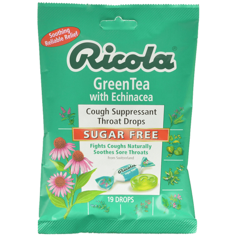 Ricola Cough Suppressant Throat Drops Green Tea with Echinacea Sugar Free 19 Drops