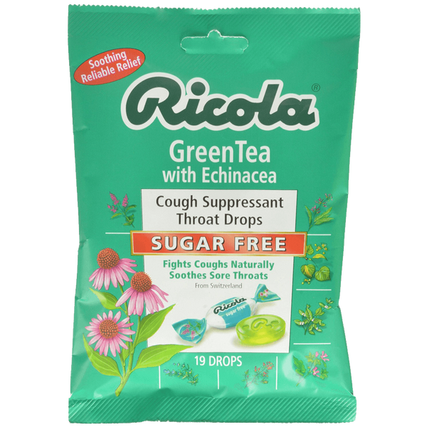 Ricola Cough Suppressant Throat Drops Green Tea with Echinacea Sugar Free 19 Drops
